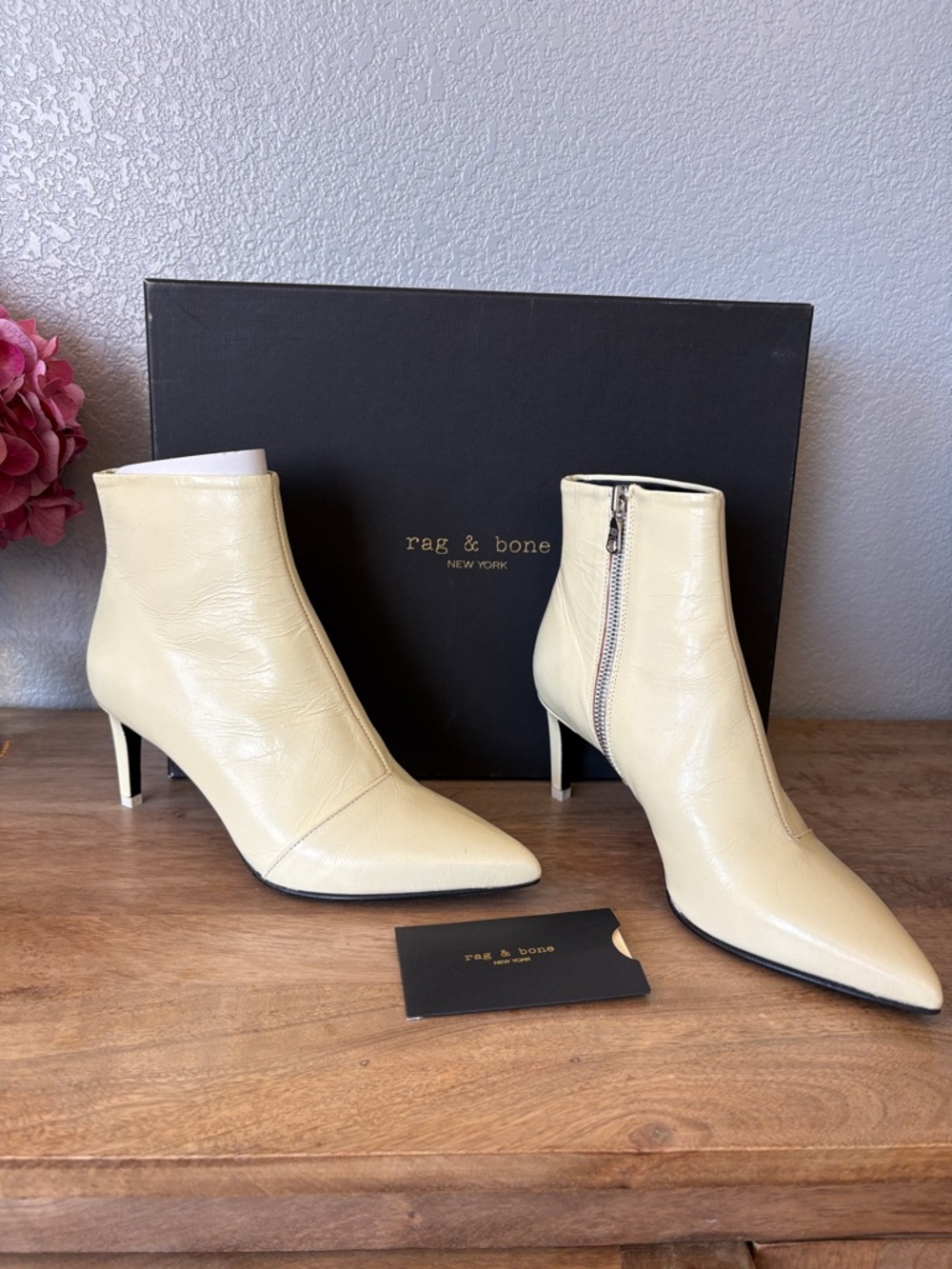 rag & bone Cream Leather Pointed Ankle Booties